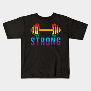 Pride Month STRONG Pride Rainbow Barbell for Bodybuilders Kids T-Shirt